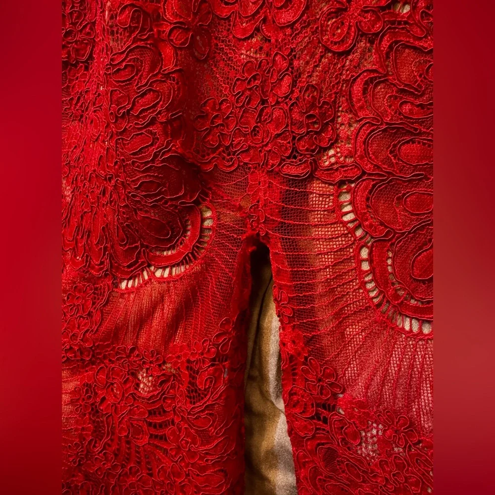 Marchesa Notte Red Laced Cocktail Dress in Size 0 - Picture 11 of 12